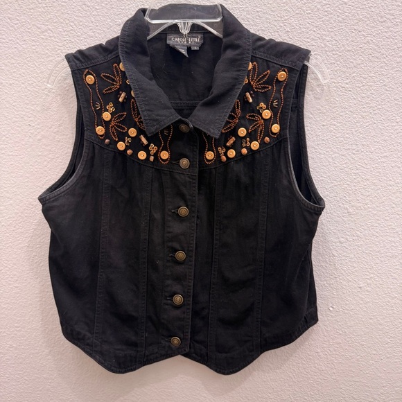 Carole Little Tops - Carole Little Sport Top Vest Size Large Beaded Casual Black Cotton
